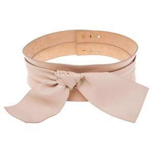Alexander McQueen Pink Leather Wide Bow Embellished Waist Belt Size 80CM