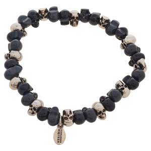 Alexander McQueen Brass Anthracite and Silver Tone Metal Stretchable Bracelet