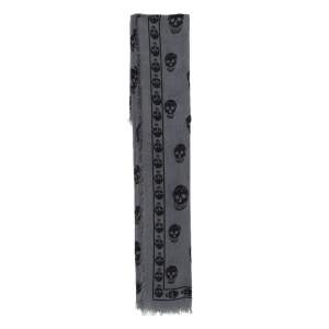 Alexander McQueen Grey Skull Print Modal Blend Scarf