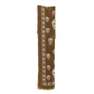 Alexander McQueen Olive Green Skull Print Modal Blend Scarf