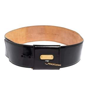 Alexander McQueen Black Patent Leather Chain Waist Wide Belt 90CM