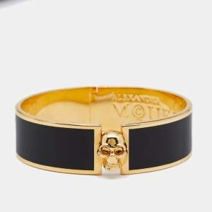 Alexander McQueen Black Enamel Gold Tone Metal Bracelet