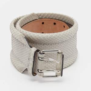 Alexander McQueen Light Grey Python Belt 65CM