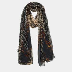 Alexander McQueen Black God Save McQueen Honeycomb Print Silk Scarf