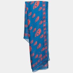 Alexander McQueen Royal Blue & Red Skull Silk Chiffon Scarf