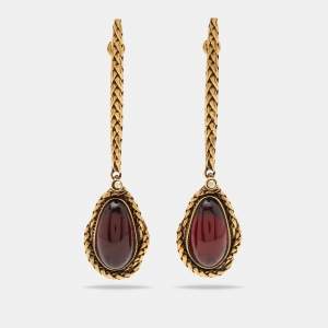 Alexander McQueen Aged Gold Tone Red Teardrop Earrings