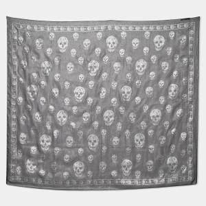 Alexander McQueen Black Skull Printed Lurex Silk Scarf
