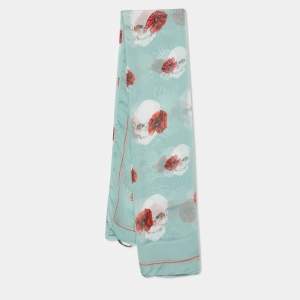 Alexander McQueen Pastel Green Skull & Floral Printed Silk Square Scarf