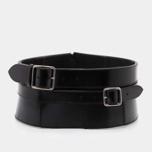 Alexander McQueen Black Leather Wide Waist Belt 38