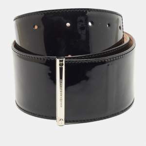 Alexander McQueen Black Patent Leather Wide Waist Belt 85CM