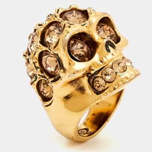 Alexander McQueen Skull Crystals Gold Tone Ring Size 55 