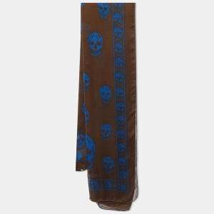 Alexander McQueen Brown Skull Print Silk Chiffon Scarf