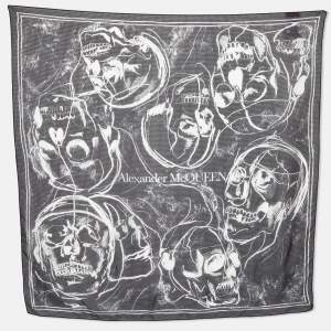 Alexander McQueen Black Skull Printed Silk Square Scarf