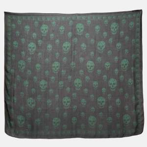 Alexander McQueen Black Skull Print Silk Scarf