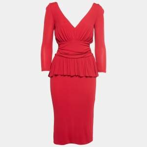 Alexander McQueen Red Jersey Ruched Midi Dress M