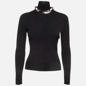 Alexander McQueen Black Metallic Sphere High-Neck Rib Knit Sweater S