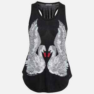 Alexander McQueen Black Swan Embroidered Cotton Tank Top S