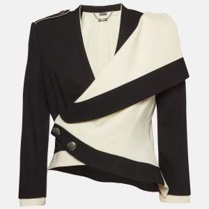 Alexander McQueen Black/White Wool Blend Asymmetric Blazer M