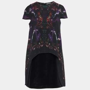 Pre Owned Alexander McQueen Black Printed Velvet and Wool Mini Dress M