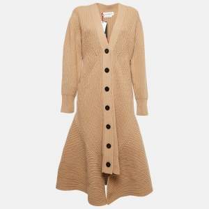 Pre Owned Alexander McQueen Brown Wool Blend Rib Knit Midi Dress L