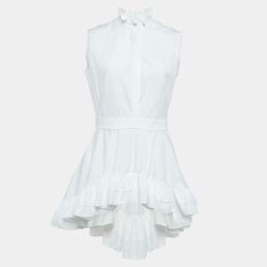 Pre Owned Alexander McQueen White Poplin Ruffled High-Low Mini Dress M