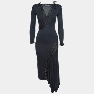 Pre Owned Alexander McQueen Black Jersey Lace-Up Detail Midi Dress S