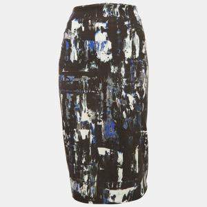 McQ by Alexander McQueen Black Jersey Printed Pencil Midi Skirt M