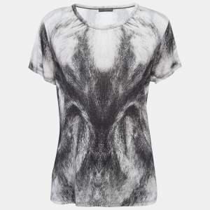Alexander McQueen White/Black Printed Jersey Crewneck T-Shirt M