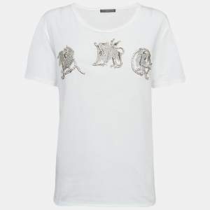 Pre Owned Alexander McQueen White Embellished Cotton T-Shirt M