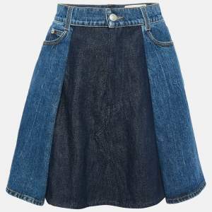 Alexander McQueen Blue Denim Dual Tone Pleated Mini Skirt S