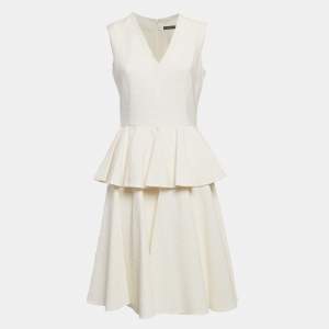 Alexander McQueen Off-White Textured Crepe Flounce Short Dress L