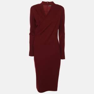 Alexander McQueen Burgundy Fabric Midi Dress S