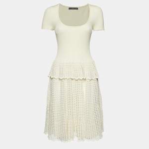 Alexander McQueen Cream Rib Knit and Patterned Knit Mini Dress L