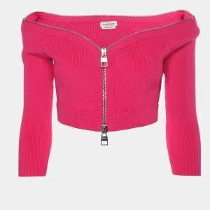 Alexander McQueen Pink Stretch Fabric Crop Top Cardigan S