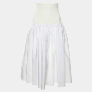 Alexander McQueen White Cotton Drop Yoke Mixed Media Midi Skirt S