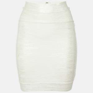 Herve Leger Alabaster White Bandage Jersey Mini Idrissa Skirt S