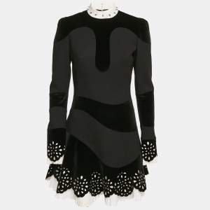 Alexander McQueen Black Crepe and Velvet Cut-Out Detail Mini Dress S