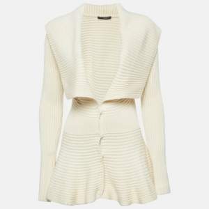 Alexander McQueen Beige Rib Knit Peplum Cardigan S