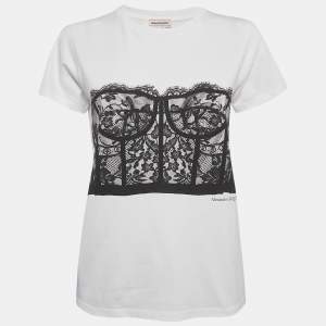 Alexander McQueen White Corset Print Cotton T-Shirt S