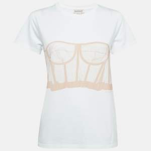 Alexander McQueen White Corset Print Cotton T-Shirt S