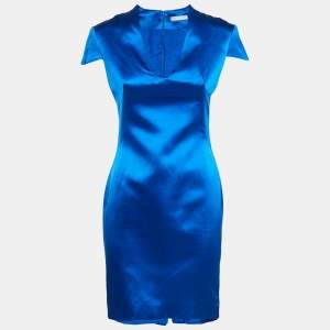 Alexander McQueen Blue Silk Satin Sheath Dress S