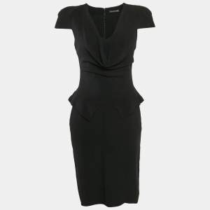 Alexandre Mcqueen Black Crepe Cowl Neck Detail Knee-Length Dress M