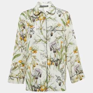 Pre Owned Alexander McQueen Off-White Floral Print Silk Blouse S