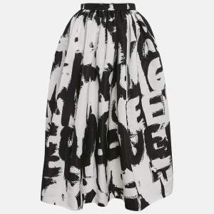 Alexander McQueen Black Monochrome Graffiti Print Faille Midi Skirt S