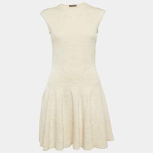 Alexander McQueen Cream Jacquard Stretch Knit Sleeveless Mini Dress M