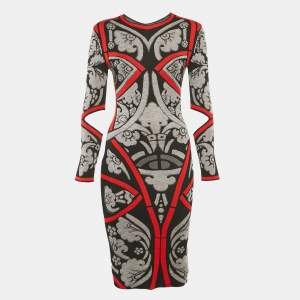 Pre Owned Alexander McQueen Black/Multicolor Jacquard Wool Knit Bodycon Dress XS
