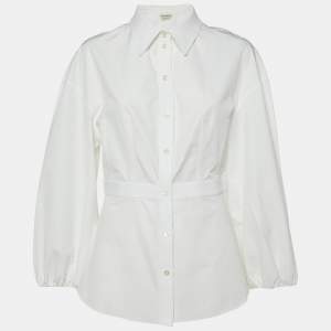 Alexander McQueen White Cotton Button Front Peplum Shirt L