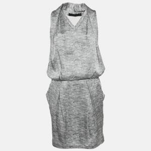 Alexander McQueen Grey Silk V-Neck Sleeveless Short Dress M