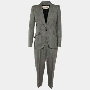 Alexander McQueen Grey Houndstooth Pattern Wool Pantsuit S/M