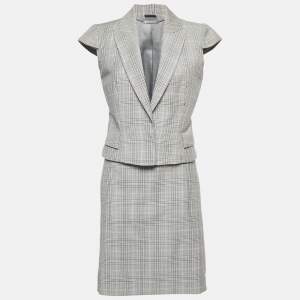 Valentino Grey/Pink Price Of Wales Wool Skirt and Top Set M 